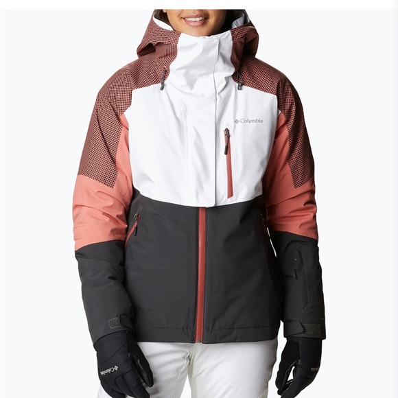 Columbia Snow Slab Omni-Heat Blackdot White Shark Dark Coral Small Ski Jacket - Picture 11 of 13